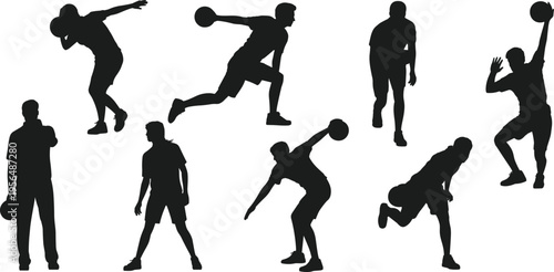 Bowling player silhouette set with men and women throwing balls for sports competition leisure activity strikes and spare gaming in club