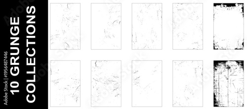 Collection of ten Grunge overlay texture. Old dirty concrete background with cracks and scratches. 