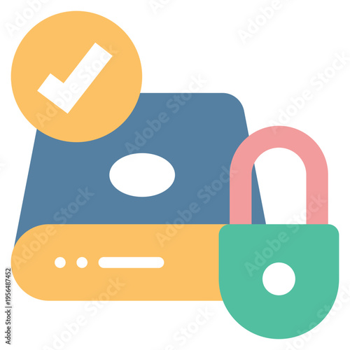 harddisk data storage hardware check lock protection privacy flat style icon
