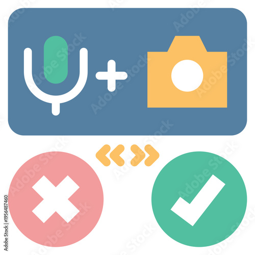 microphone camera request accept no allow privacy protection security flat style icon