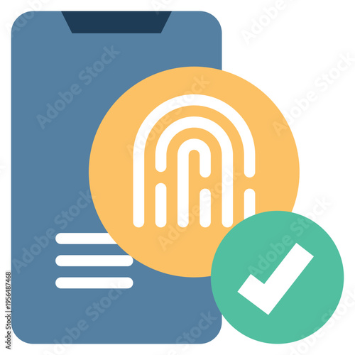 mobile online finger print confirm check verify identity privacy protection flat style icon