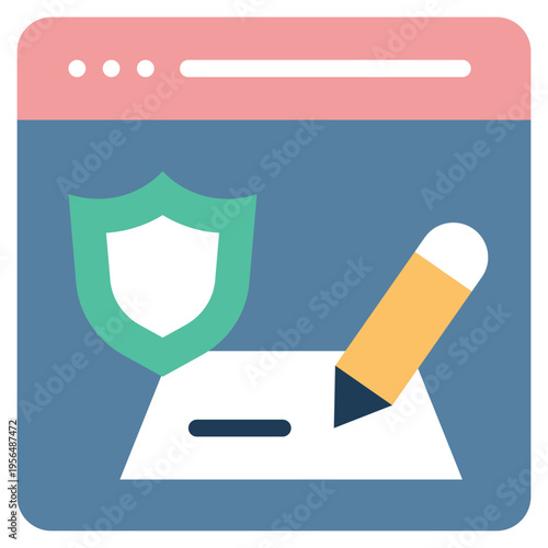 online digital signature shield protection security privacy flat style icon