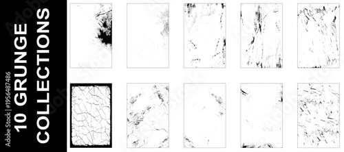 Collection of ten Grunge overlay texture. Old dirty concrete background with cracks and scratches. 