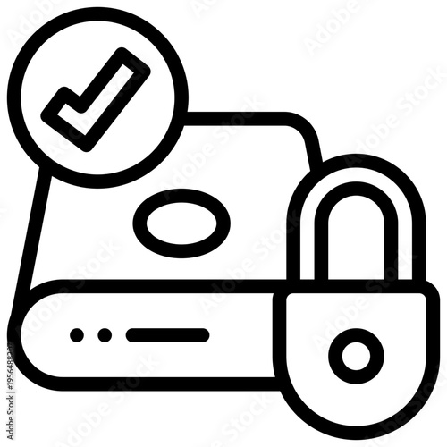 harddisk data storage hardware check lock protection privacy simple line icon