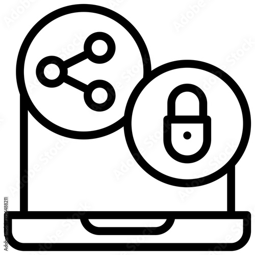 laptop lock share data online ideneity privacy protection simple line icon