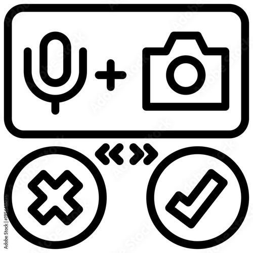 microphone camera request accept no allow privacy protection security simple line icon