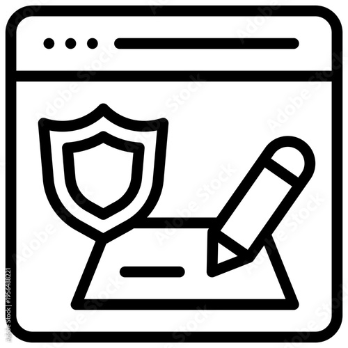 online digital signature shield protection security privacy simple line icon