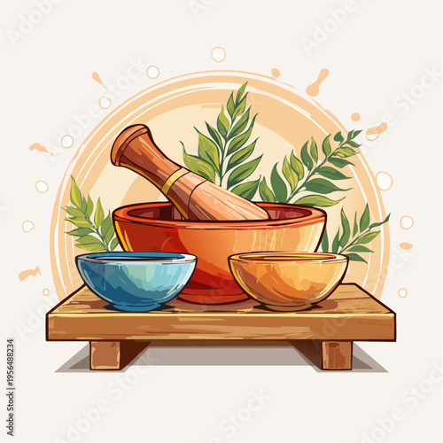 Minimalistisches Japandi Stillleben mit Keramik und Holz