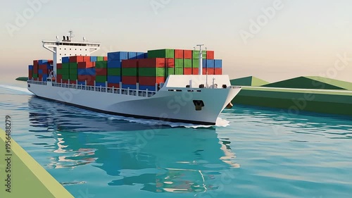 Wallpaper Mural Minimal Panama Canal Scene with Large Cargo Ship Passing Through Torontodigital.ca