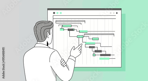 Man analyzing a project management chart, visualizing workflow, timeline and milestones