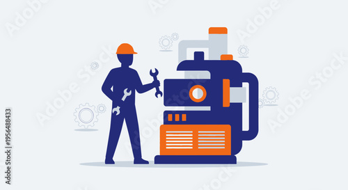 Maintenance worker carrying out repairs on industrial machine in manufacturing facility