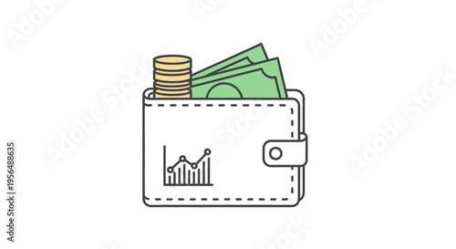 Wallet with money and graph.