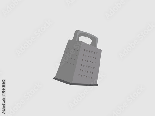 flat illustration of a grey box grater with a top handle and various grating surfaces