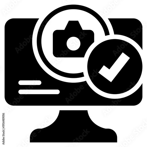 computer camera request allow accept check privacy protection security solid glyph icon