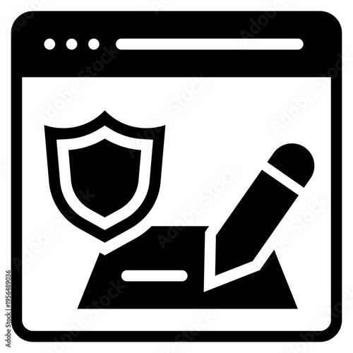 online digital signature shield protection security privacy solid glyph icon