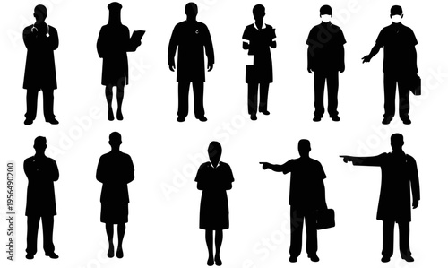 Creative Title: Authoritative Medical Leadership and Professional Healthcare Identity Silhouettes