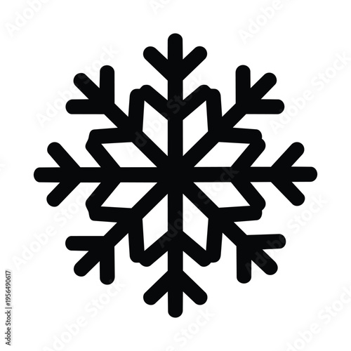 Black snowflake icon for winter or holiday design