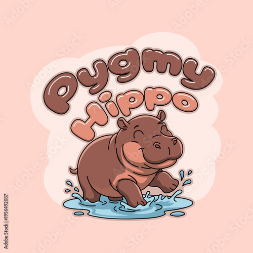 Vector Illustration of a cute pygmy Hippo happily playing in a water bug. Pygmy Hippo Day, April 8th. Cute for t-shirt design and sticker design.