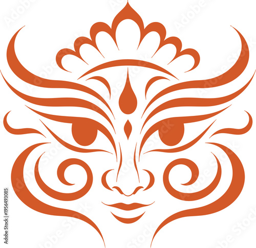 Elegant Goddess Durga Face in Smooth Black Line Art Style for Spiritual T-Shirt and Premium Vector Illustration Design