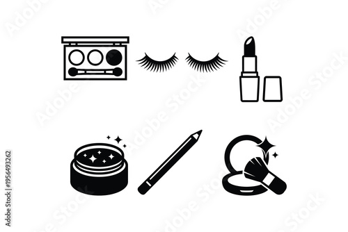 Beauty products and cosmetics silhouette vector icon collection