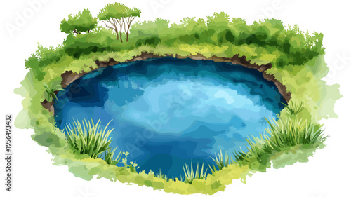 Blue Hole in Jamaica. Blue Hole in Jamaica hand drawn watercolor illustration