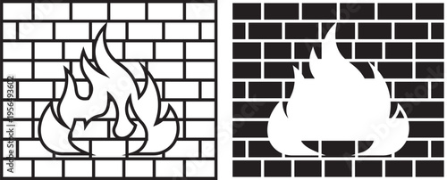 Brick wall and fire vector icon set collection. Firewall Icon for Network Security and Cyber Protection.  Digital firewall, internet security symbol. vector illustration. firewall security icon set br