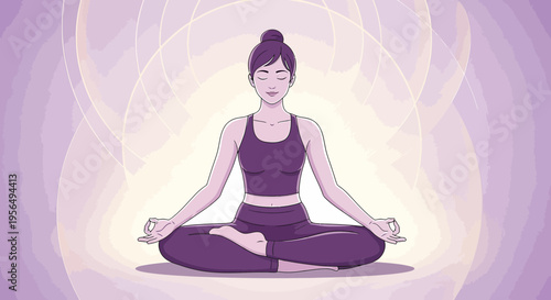 Meditating woman reaching spiritual harmony and mindfulness, finding balance in wellness practice,