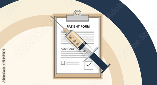 Medical intervention illustration featuring patient form and syringe filled with liquid for