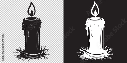 burning and extinguished candle vector illustration minimal design