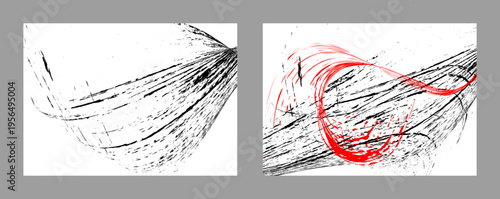 Black and red ink strokes on a white background. 