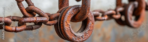 Close-up of weathered, heavily rusted industrial metal chains a textured panorama of corroded links, embodying enduring strength and decay. ,Corrosion ,Industrial