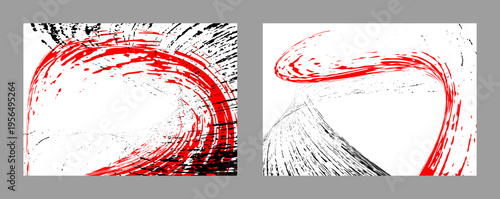 Black and red ink strokes on a white background. 