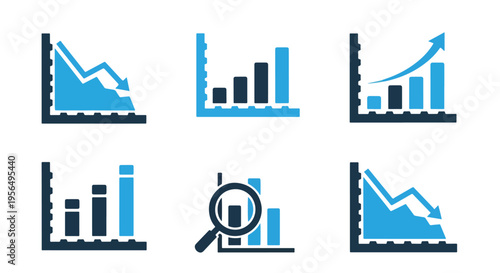 business growth chart icon set - Blue icon set - Modern style icon  - Glyph and solid icon set - Icon vector