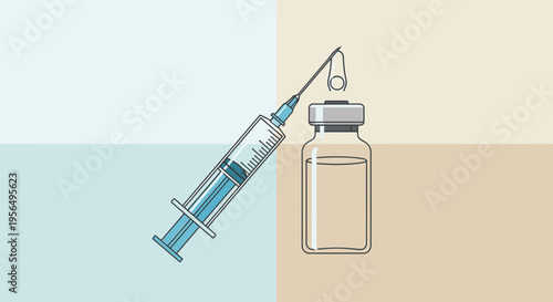 Vaccination Preparation: Syringe and Vial Illustration for Medical Concepts Depiction