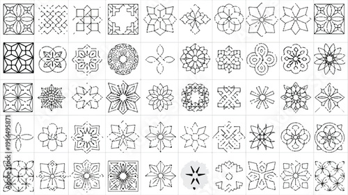 Collection of various intricate geometric patterns and designs