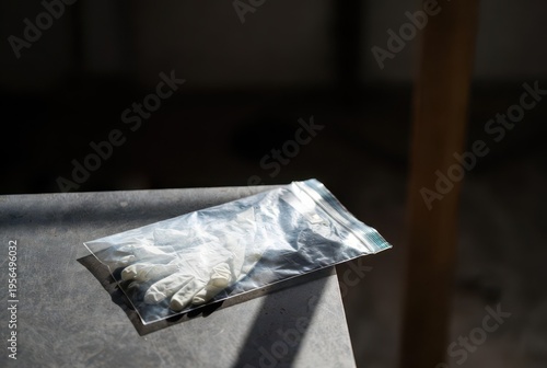 Thriller investigation of evidence in abandoned location captured in close-up