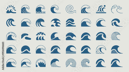 Collection of various wave icons and symbols for design and decoration purposes  ocean waves