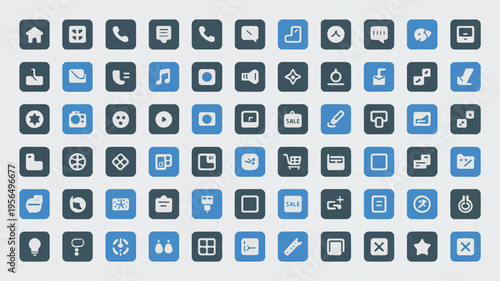 collection of web and mobile application icons on gray background
