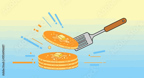 Stylized vector illustration of pancakes cooking fresh fluffy breakfast dessert meal