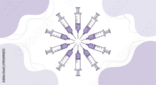 Syringes Arranged in Circular Pattern on Abstract Background Depicting Health and Inoculation