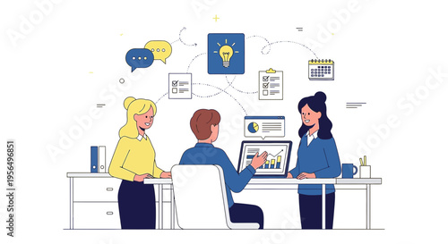 Team collaboration for project success, generating ideas in an office setting, teamwork