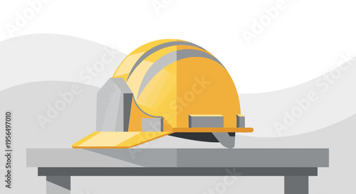 Stylized vector illustration displaying an isolated construction helmet on a platform