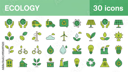Ecology icons set for environmental conservation and sustainability concepts
