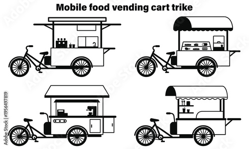 vector illustration of mobile food vending cart trike for urban street food business