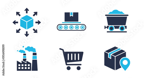 flat business icons set with cloud logistics - Blue icon set - Modern style icon  - Glyph and solid icon set - Icon vector