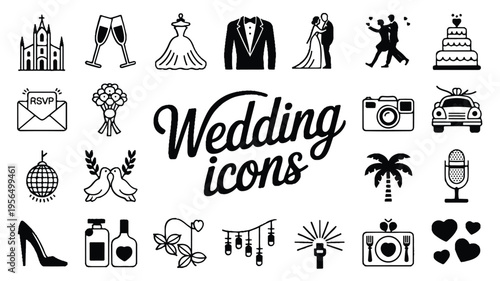 Wedding icons collection for planning and decoration ideas
