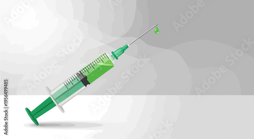 Stylized syringe illustration with vibrant green liquid for medical and scientific visualizations