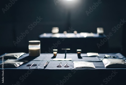 Investigation of a mysterious scene in a dark lab thriller atmosphere close-up