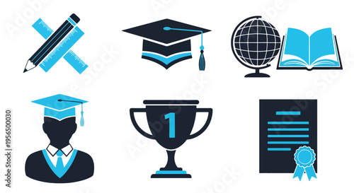 education and achievement icon set - Minimalist, flat icon, outline, glyph, linear, clipart, sticker - icon set