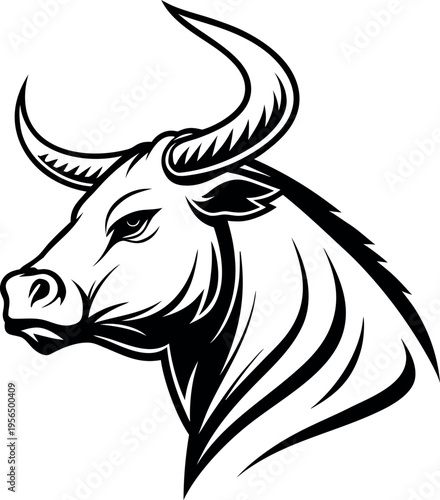 Dynamic profile bull head bold line illustration